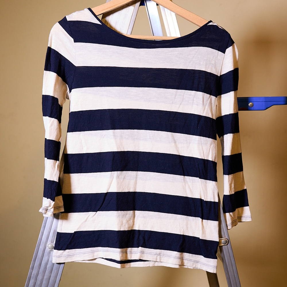 JCPenney Women's Long Sleeve Striped Top - Dark Blue and White